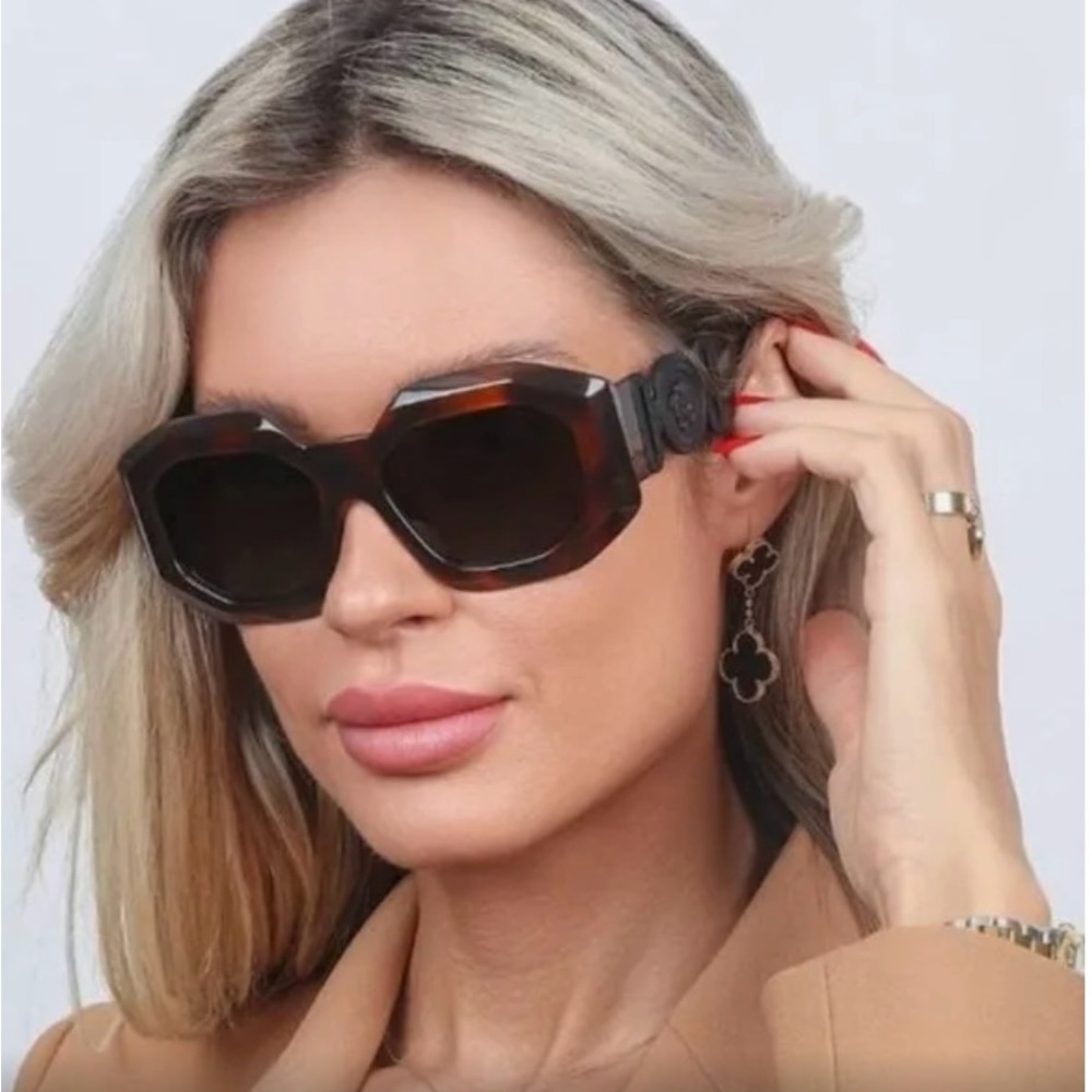 Versace Tortoise Shell Oversized Framed dark Gray lenses with Medusa NWT